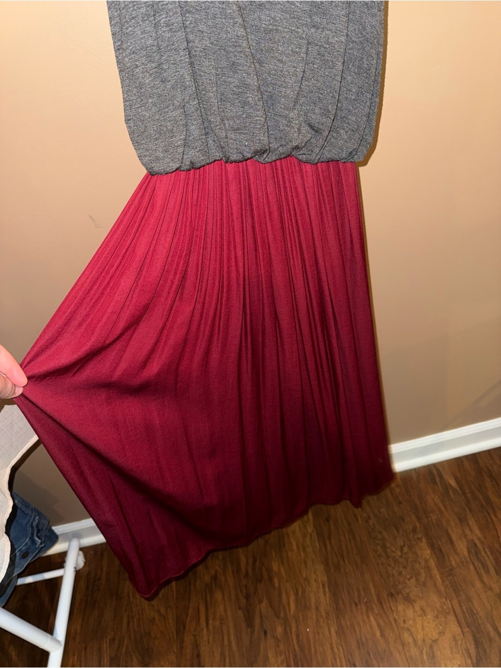 LOFT Gray Top with Wine Pleated Bottom Maxi Dress - Picture 3 of 4